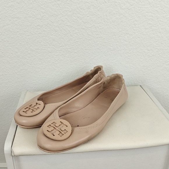 Tory Burch Minnie Ballet Leather Flats In Pink Brick Size 7.5 - Picture 1 of 13